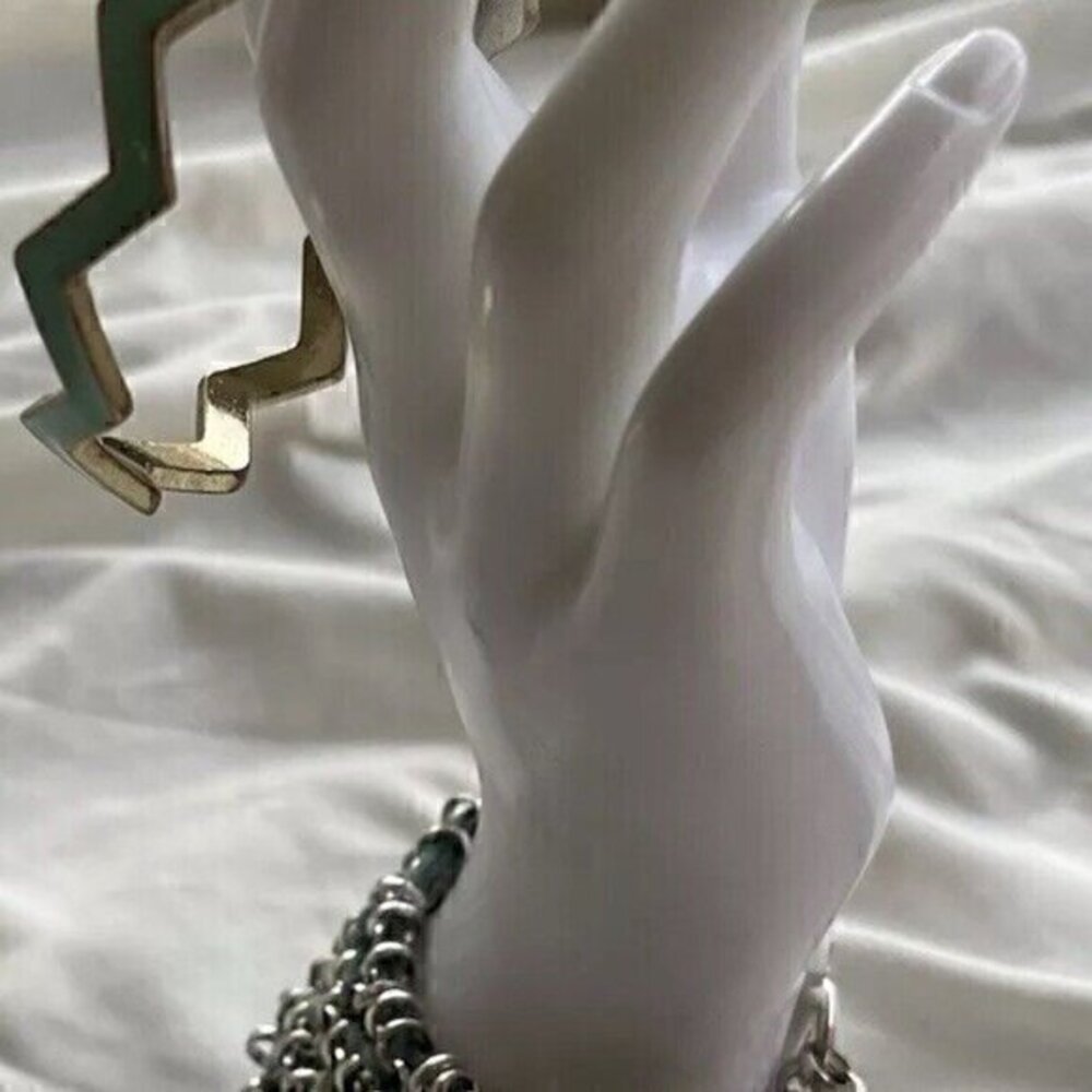 Vintage Blue Enamel Gold Tone Metal Bangle & South Western Chain Bracelet Sz 8